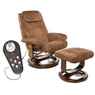 Relaxzen Reclining Massage Chair and Ottoman, Brown Microseude