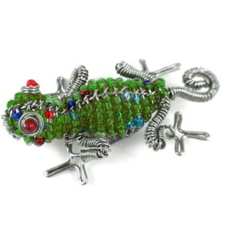 Handmade Beaded Green Gecko Fridge Magnet (South Africa)