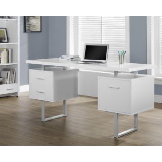 White Hollow core Silver Metal 60 inch Office Desk   16857376