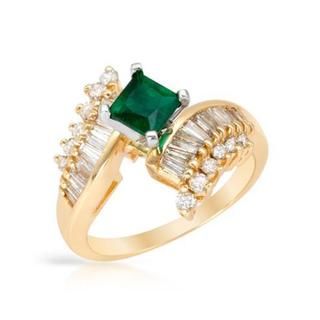 Ring with 1.52ct TW Diamonds and Emerald in 14K Two tone Gold