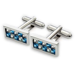 EJ Sutton Classic Crystal Cuff Links, Blue and Clear (Israel
