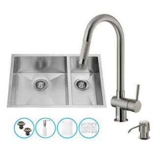 Vigo All in One Undermount Stainless Steel 29 in. Double Bowl Kitchen Sink in Stainless Steel VG15182