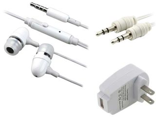 Insten White Travel Charger + Headset Compatible with Samsung Galaxy S3 SIII i9300 i9500 S4 SIV Note 2