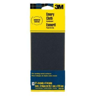 3M 3.66 in. x 9 in. Coarse, Medium and Fine Grit, Emery Cloth Sandpaper (3 Sheets Pack) 5931ES