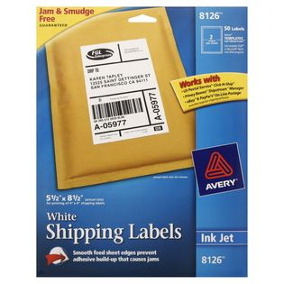 Avery  Shipping Labels, Ink Jet, White, 50 labels
