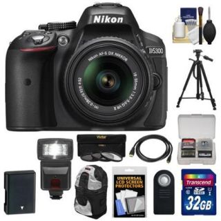 Nikon D5300 Digital SLR Camera & 18 55mm G VR DX II AF S Lens (Black) with 32GB Card + Battery + Backpack + 3 UV/CPL/ND8 Filters + Flash + Tripod + Kit