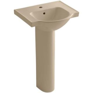 KOHLER Veer Vitreous China Pedestal Combo Bathroom Sink in Mexican Sand with Overflow Drain K 5265 1 33