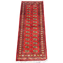 Pakistani Hand knotted Red/ Ivory Bokhara Wool Runner (27 x 8