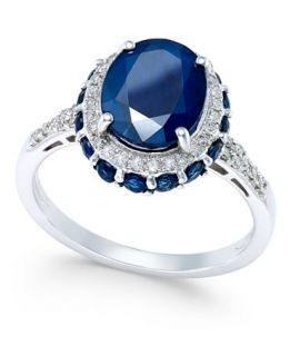 Blue Sapphire (4 ct. t.w.) and White Sapphire (1/3 ct. t.w.) Oval Ring