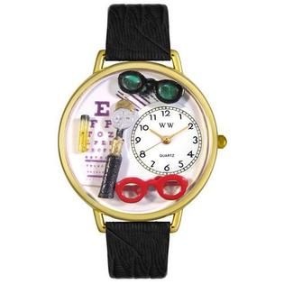 Whimsical Gifts Opthamologist Black Skin Leather And Goldtone Watch #