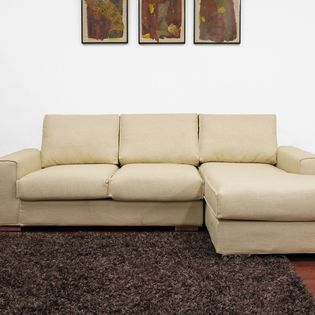 Baxton  Campbell Cream Twill Modern Sectional Sofa