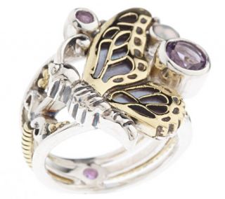 Echo of the Dreamer Purple Garden Party Butterfly Ring Sterling/Bronze —
