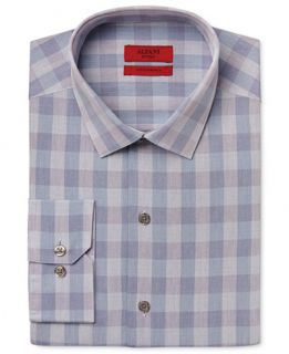 Alfani RED Mens Fitted Performance Teal Oversized Gingham Dress Shirt