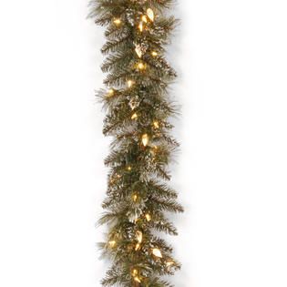 National Tree Company 9 ft. Glittery Bristle Pine Garland with Warm