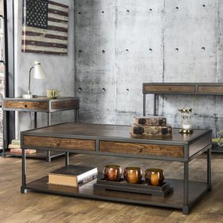 Furniture of America Antique Oak Graden Industrial 3 Piece Accent