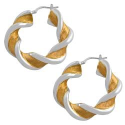 Fremada Rose Gold over Silver Electroform Twisted Hoop Earrings