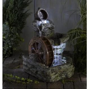 Garden Oasis  Lighted Rock with Wheel Fountain
