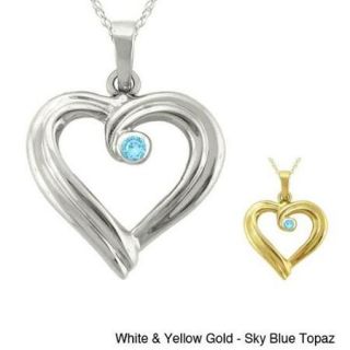 10k Gold Large Designer Birthstone Ribbon Heart Necklace Yellow Gold  Sapphire September