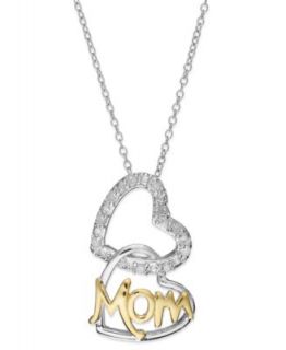 Diamond Interlocking Mom Heart Pendant Necklace in 18k Gold over