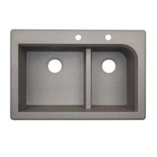 Swanstone 22 in x 33 in Metallico Double Basin Granite Drop In or Undermount 2 Hole Residential Kitchen Sink