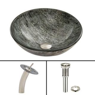 Vigo Glass Vessel Sink in Titanium and Waterfall Faucet Set in Brushed Nickel VGT039BNRND