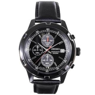 Seiko Mens SKS439 Black Leather Strap Chronograph Sport Watch