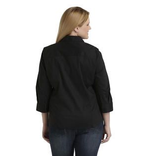 Basic Editions   Womens Plus Button Front Shirt