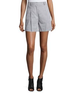 DKNY Sheer Trim Pullover Sweatshirt & High Rise Linen Blend Shorts