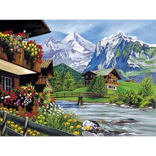 Paint By Numbers Large Mountain Chalets Painting