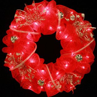 Holiday Illuminations  22in Polymesh wreath Red