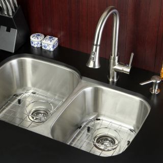 Undermount Stainless Steel 32 inch Double Bowl Kitchen Sink and Faucet