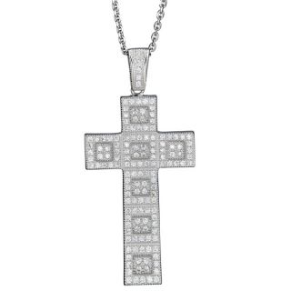 Sterling Silver Cubic Zirconia Micropave Cross Pendant   16967587
