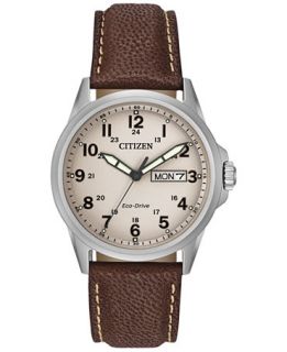 Citizen Mens Eco Drive Brown Leather Strap Watch 37mm AW0040 19X