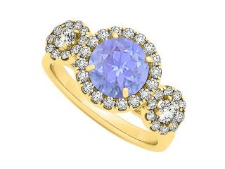 Newest Tanzanite and Cubic Zirconia Triple Halo Two Stone   Engagement Ring