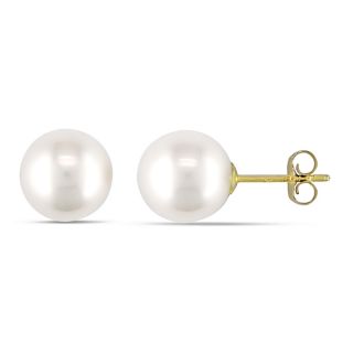 by Miadora 10k Yellow Gold White Cultured Freshwater Pearl Stud