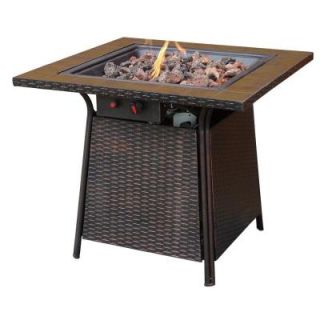 UniFlame Bronze Faux Wicker 32 in. Propane Gas Fire Pit with Ceramic Tile Surround GAD1001B