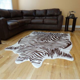 Zebra hide Brown and White Acrylic Fur Rug (5x7)