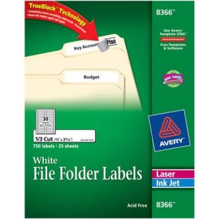Avery 750 Pack White 2/3" x 3 7/16" File Folder Labels with TrueBlock Technology