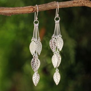 Handcrafted Sterling Silver Leaf Chimes Dangling Leaf Style Earrings