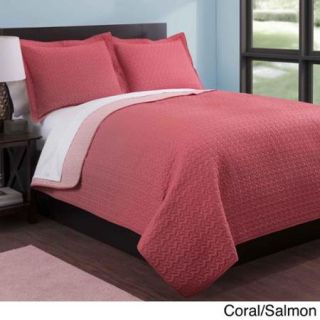 Baltic Solid Reversible 3 piece Quilt Set Coral/Salmon   Full/Queen