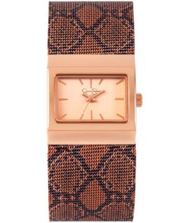 Jessica Simpson Womens Pink Python Mesh Bracelet Watch 23x28mm JS001C