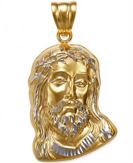 Mens Christ Head Pendant in 14k Yellow and White Gold   Necklaces