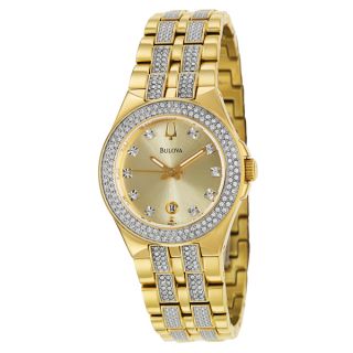 Bulova Womens 98M114 Crystal Yellow Goldplated Stainless Steel