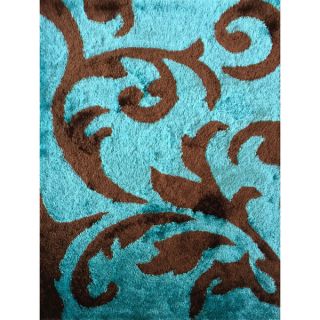 Rugiction Hand tufted Polyester Turquoise and Brown Shag Area Rug