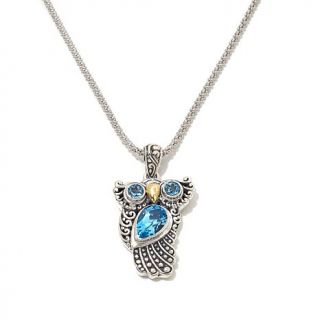 Bali Designs 2.4ct Swiss Blue Topaz 2 Tone Sterling Silver "Owl" Pendant with 1   7971212