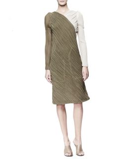 Chloe Long Sleeve Asymmetric Georgette Dress, Khaki/Cream