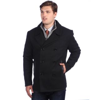 Ramonti Mens Black Wool blend Double Breasted Pea Coat  