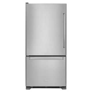 KitchenAid 33 in. W 22 cu. ft. Bottom Freezer Refrigerator in Stainless Steel KRBL102ESS