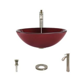 MR Direct Glass Vessel Sink in Hand Painted Red with 726 Faucet and Pop Up Drain in Brushed Nickel 641 726 BN ENS