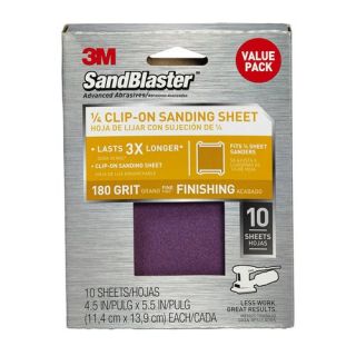 3M SandBlaster Palm Sander Sheets, 4.5 in x 5.5 in, 180 grit, 10/pack